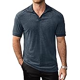 VOGSTART Mens Terry Polo Shirts Johnny Collar Casual Summer Short Sleeve Buttonless Shirt (S-XXL)