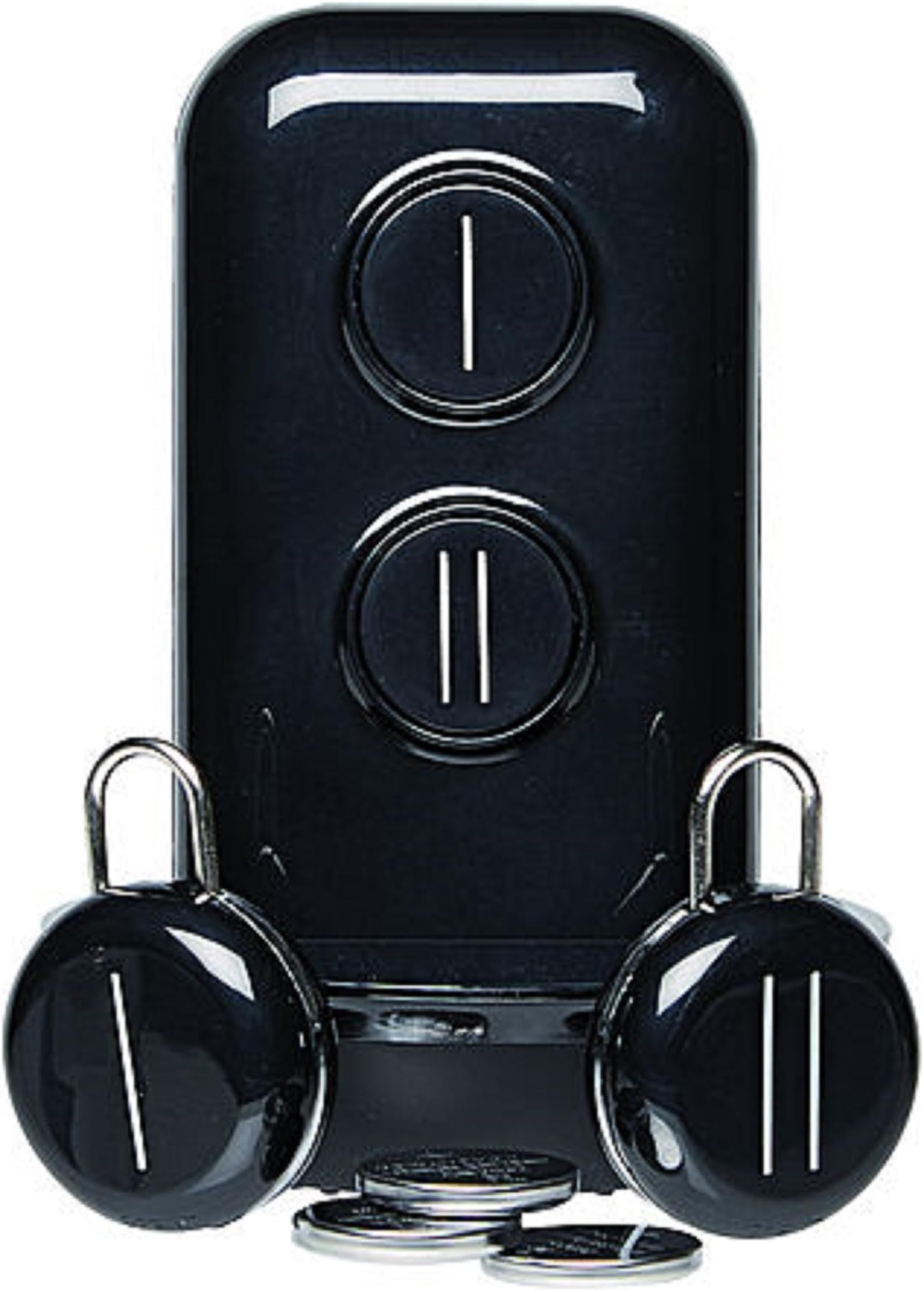 The Black Series - Portable Electronic Key Finder - Wireless Transmitter with Tabletop Cradle & Two Key Ring Fobs with Button Cell Batteries Included