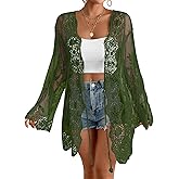 Bsubseach Women Mesh Lace Kimonos 2026 Swim Cover Up Summer Bikini Beach Coverup Boho Back Cutout Sheer Kimono Cardigan