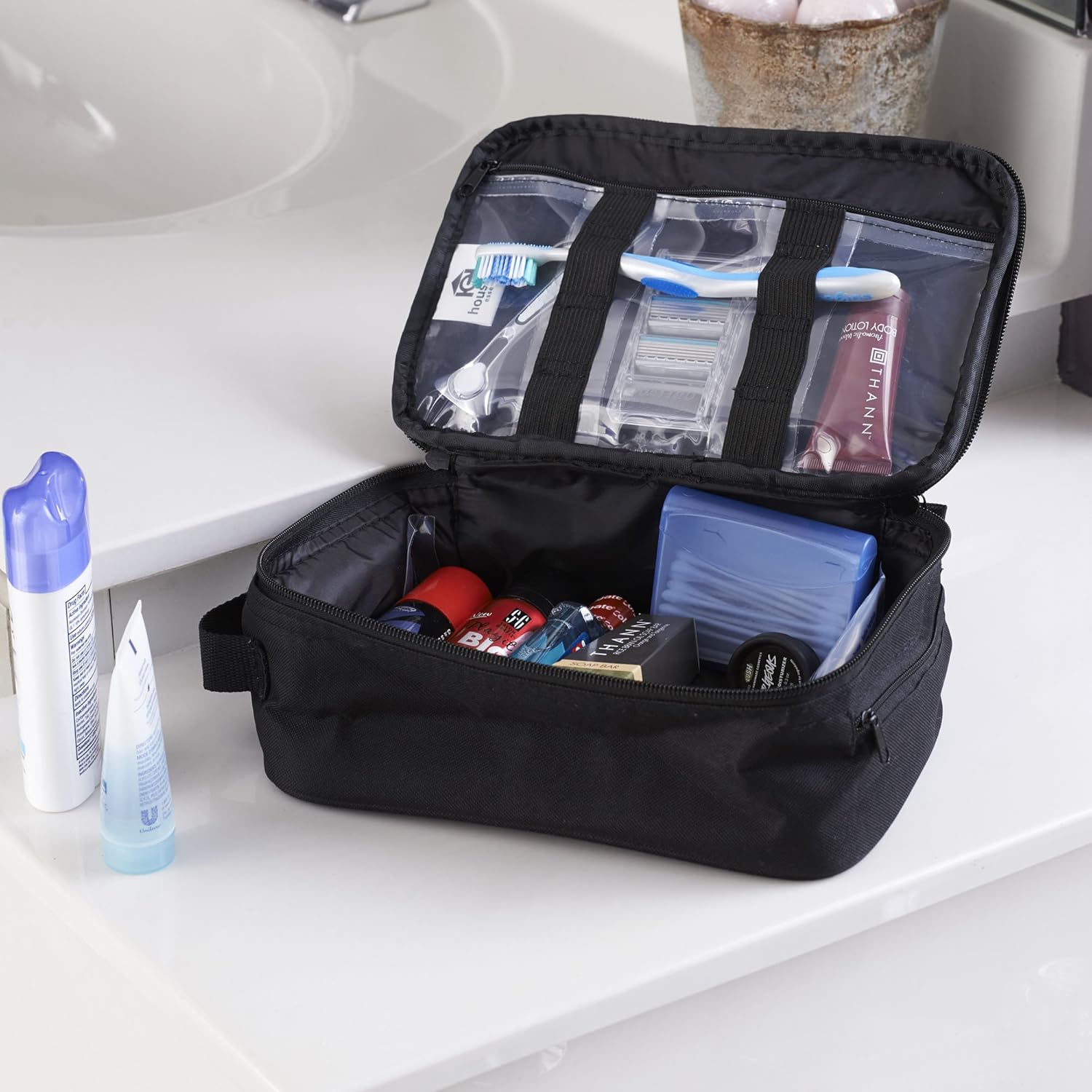 Household Essentials 6706 Grooming Toiletry Travel Bag Organizer for Men and Women, Black, Pack of 1: Home & Kitchen