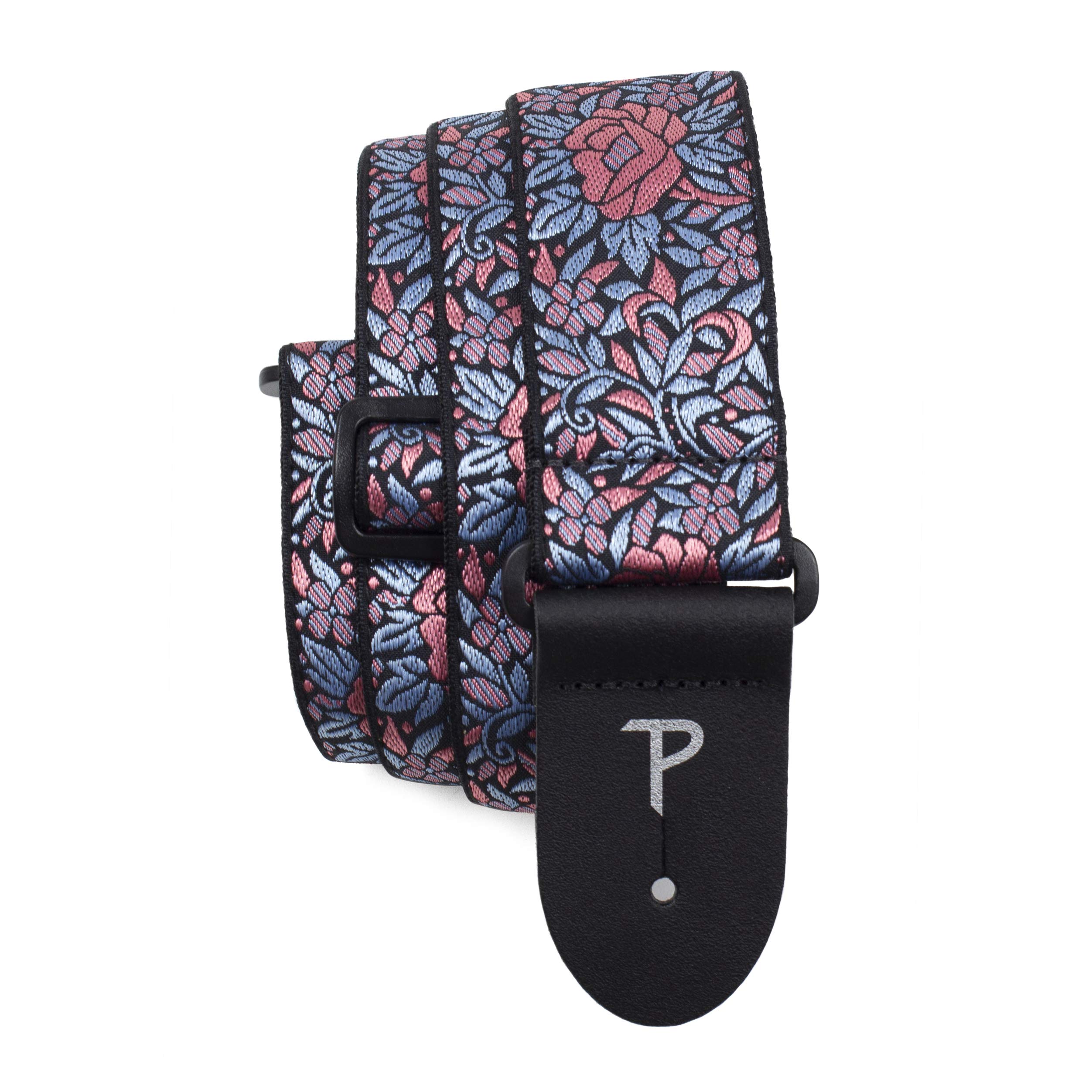 Perri’s Leathers Ltd. - Guitar Strap - Nylon - Jacquard - Pink Blue Floral - Adjustable - For Acoustic/Bass/Electric Guitars - Made in Canada (TWS-7275)