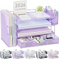 gianotter Desk Organizers and Accessories with File Holder, 4-Tier Desk Accessories & Workspace Organizers with Drawer and 2