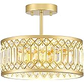 YURNYQ Crystal Ceiling Light Fixture, Modern Semi Flush Mount Light, Gold Lighting Fixtures Ceiling Chandelier for Kitchen, B