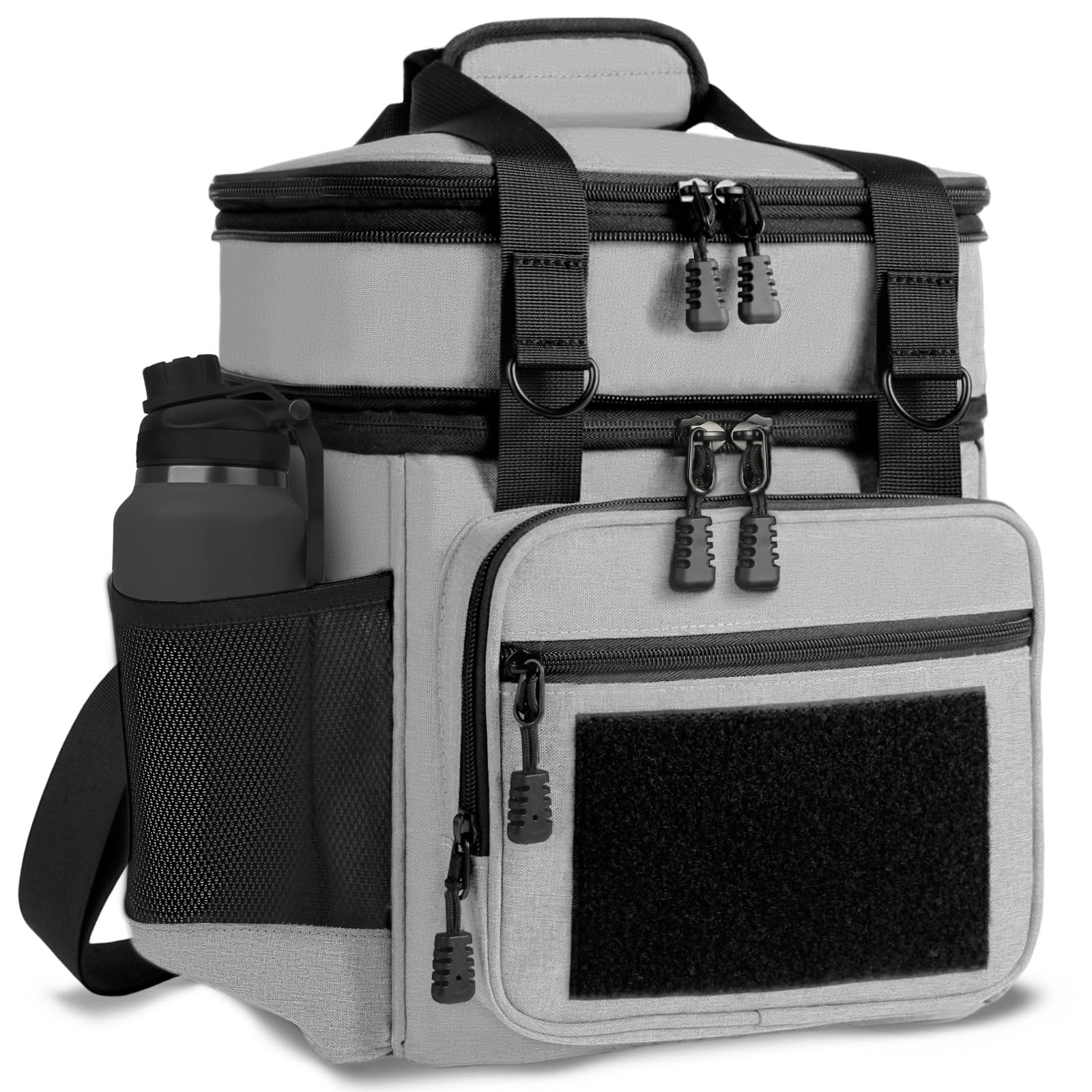 GLENKEY Double Deck Insulated Lunch Box, Expandable Large Lunch Bag Leakproof Cooler Bag Lunch Pail for Men Women Adults Work Shifts Travel Daytrip, Grey,16L Image