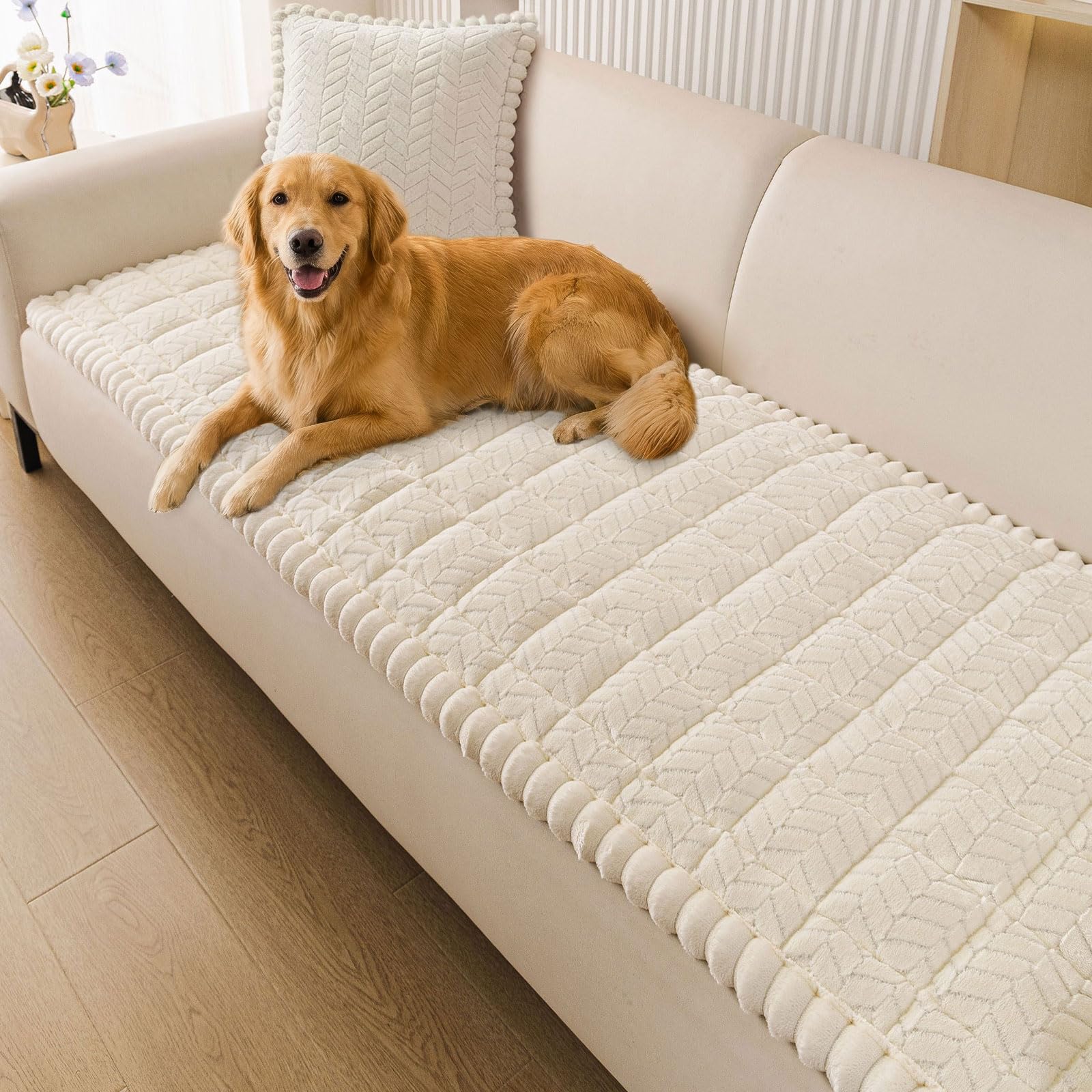Photo 1 of **DIRT**Smiry Non Slip Couch Covers for Dogs, Fuzzy Pet Couch Covers for 3 Cushion Sofa Pet Friendly, Soft Sofa Slipcovers Cushion Furniture Protector Washable (Beige, 27.6" x 70.9")