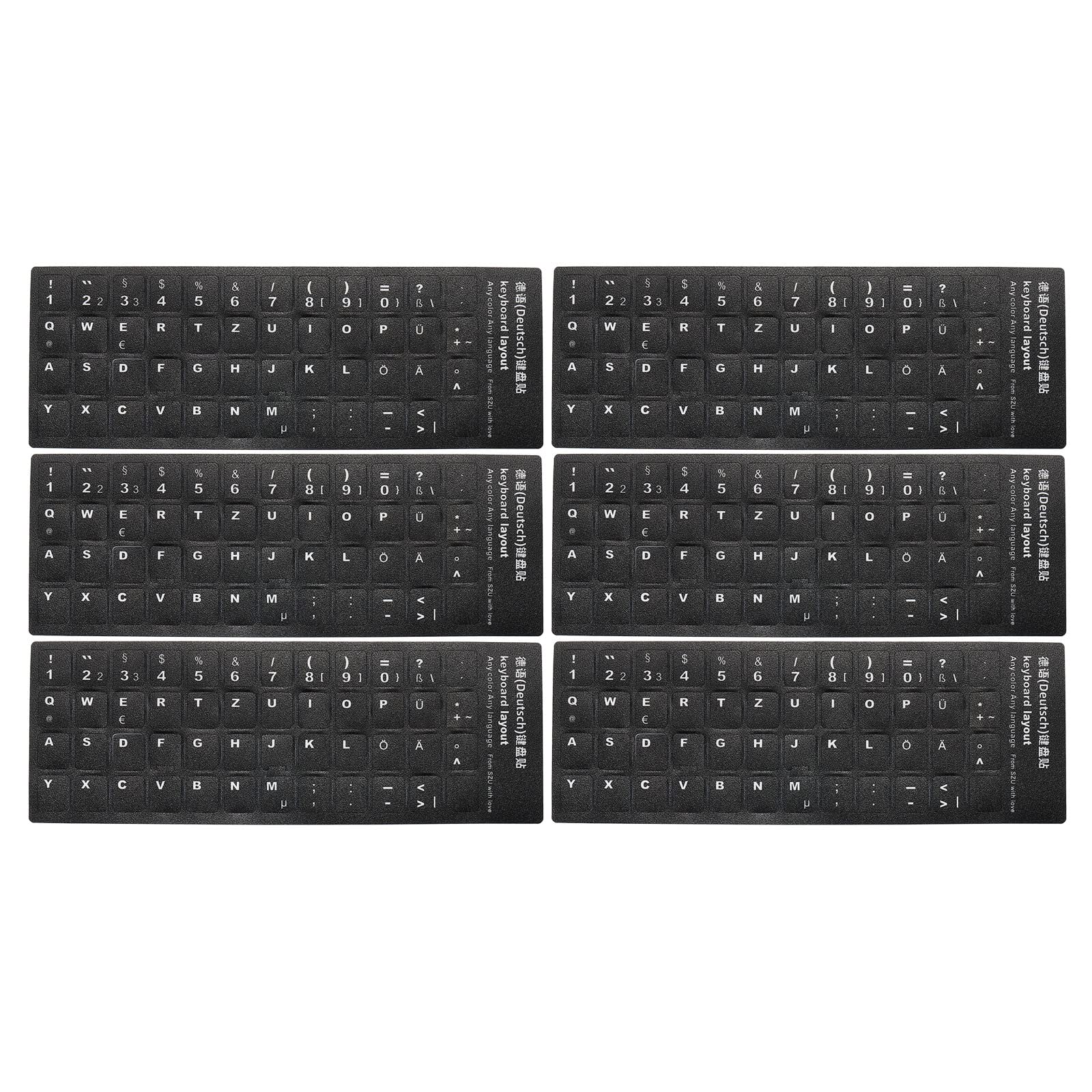 PATIKIL German Keyboard Stickers, 6 Pack Universal Keyboard Replacement Cover Frosted for Notebook Desktop Computer, Black Background White Lettering