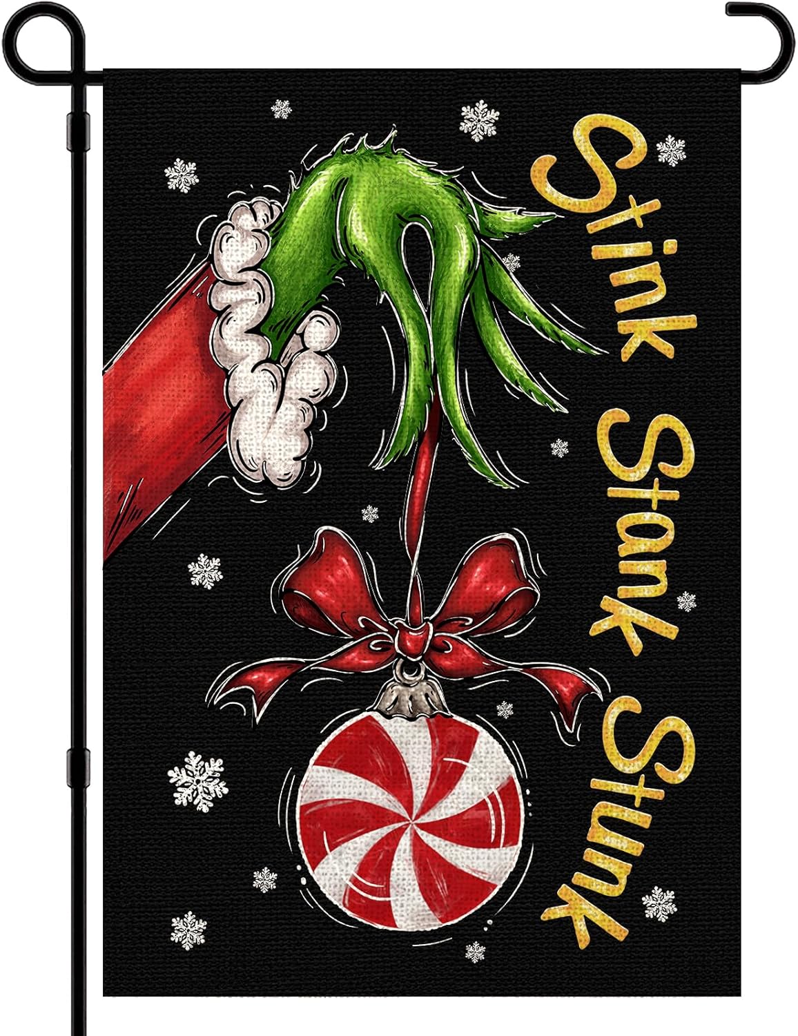 Flags - DIYDEC Christmas garden flag 12x18 Inch Christmas Outdoor Flag Vertical Double Sided Burlap Christmas Yard Sign Stink Stank Stunk Candy Design Flag for Winter Outside Garden Seasonal Holiday Party Decoration