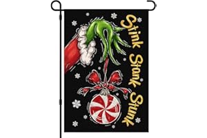 DIYDEC Christmas Garden Flag 12x18 Inch Christmas Outdoor Flag Vertical Double Sided Burlap Xmas Yard Sign Stink Stank Stunk Candy Design Flag for Winter Outside Garden Seasonal Holiday Party Decoration