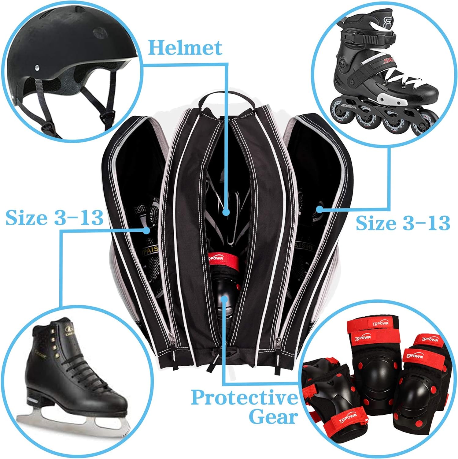 TOPOWN Ice Skate Bag Roller Skates Bag for Men Inline Skate Bag for Women Roller Skate Bag Premium Black Ice Skate Bag Rose Red Rollerblades Bag : Sports & Outdoors