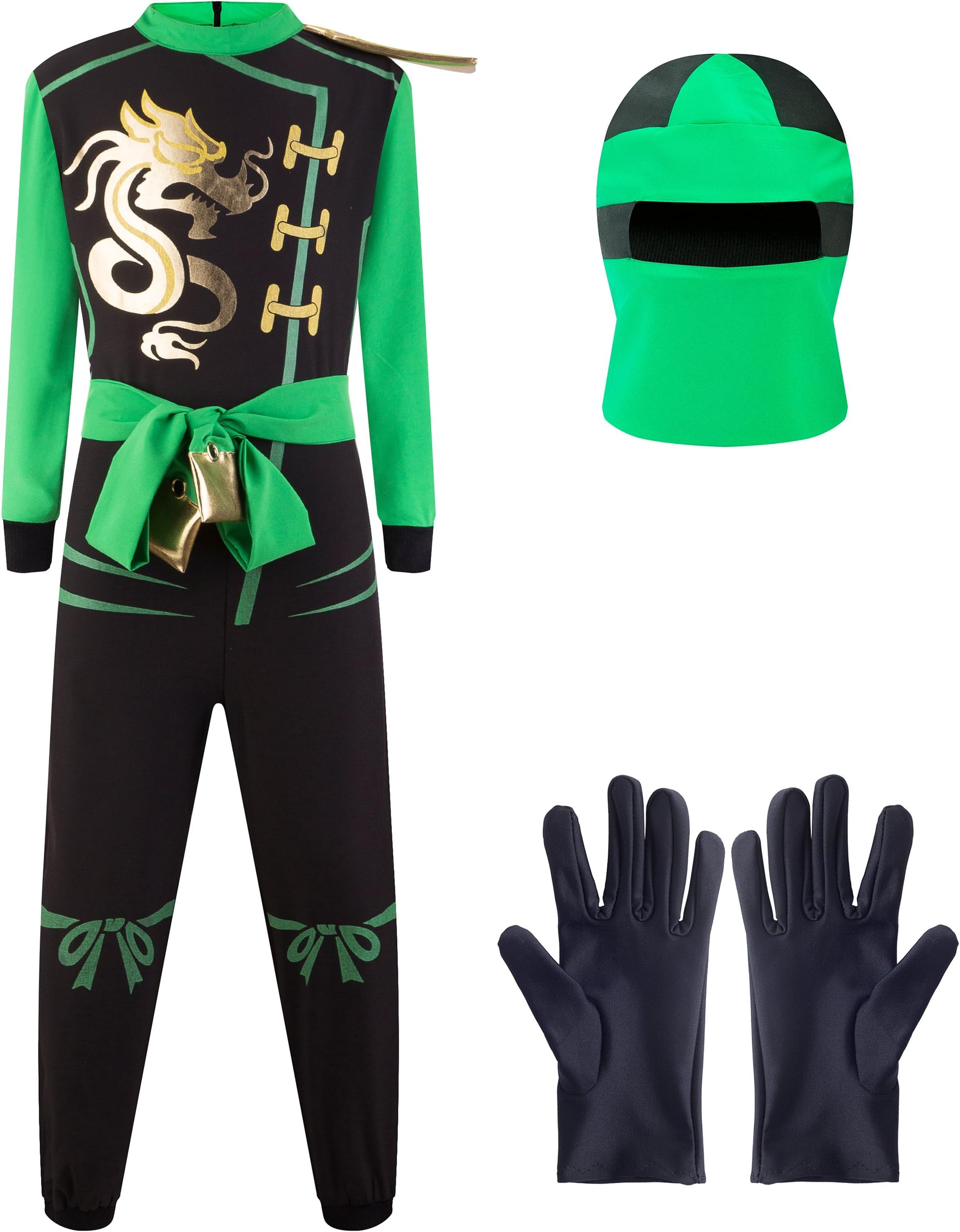 Katara - Ninja Warrior Fancy Dress Outfit, Costume For Boys, For Children'S Cosplay And Dress Up Party - Green / Black - Size M