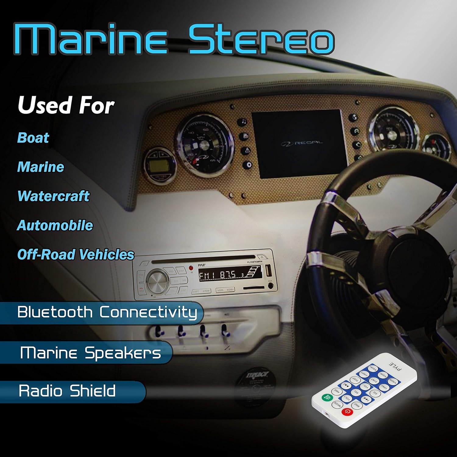 Marine Stereo Receiver Speaker Kit - In-Dash LCD Digital Console Built-in Bluetooth & Microphone 6.5” Waterproof Speakers (4) w/ MP3/USB/SD/AUX/FM Radio Reader & Remote Control - Pyle PLCDBT85MRW