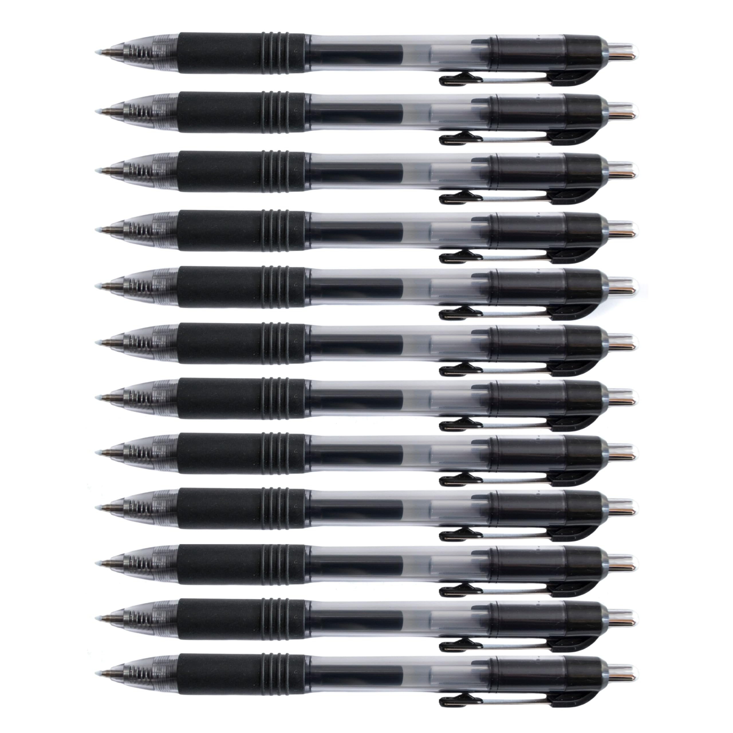 D.RECT Gel Pen 12 Pieces - Automatic Rollerball Pens - Biros with Replaceable Refill, Black
