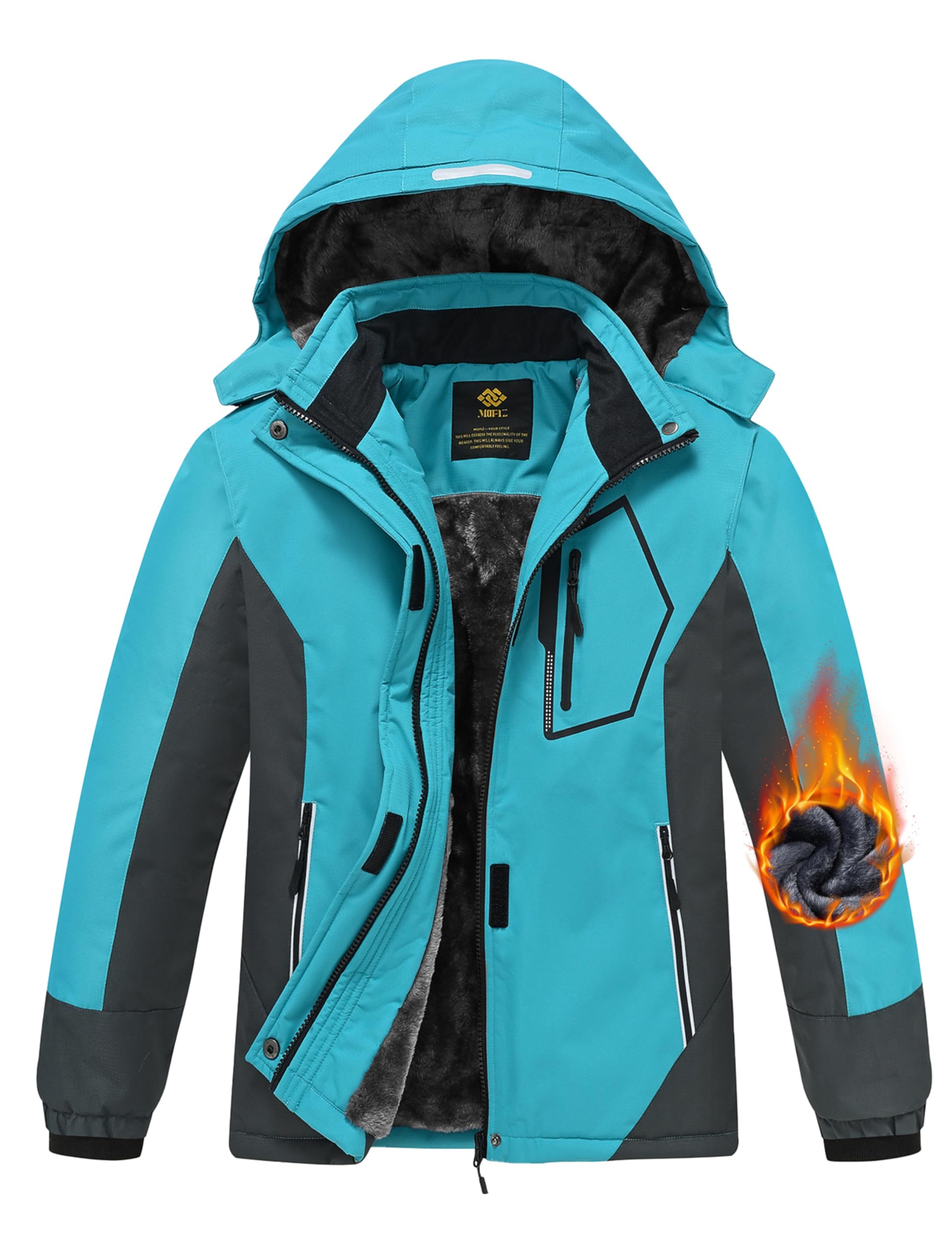 MoFiz Girls Ski Jacket Waterproof Fleece Lined