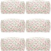 PAZIMIIK 6PCS Vintage Quilted Makeup Bag SET Cosmetic Pouch for Brushes Pencils and Travel Make Up Accessories for Women and Girls Flower White