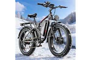 PUJH Electric Bike, 60V 5000W Dual Motors 24" Fat Tires Reaches 45 mph 110 Max Mile Range Full Suspension Hydraulic Brakes Class 3 Ebike Adult-Sized for Off-Road Mountain Riding Adventures