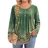 IN'VOLAND Plus Size Tops for Women Long Sleeve Shirts Crew Neck Casual Loose Tunic Blouse Fall and Winter