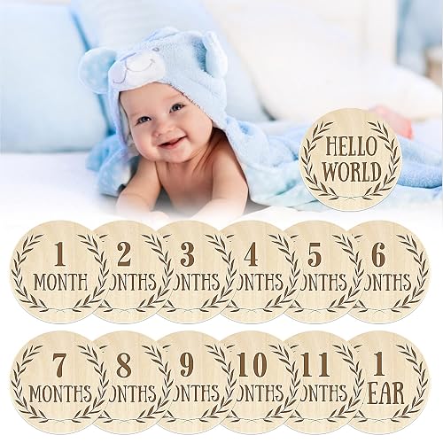Wooden Monthly Photo Props Baby Milestone Cards - 26 With Storage Bag ...