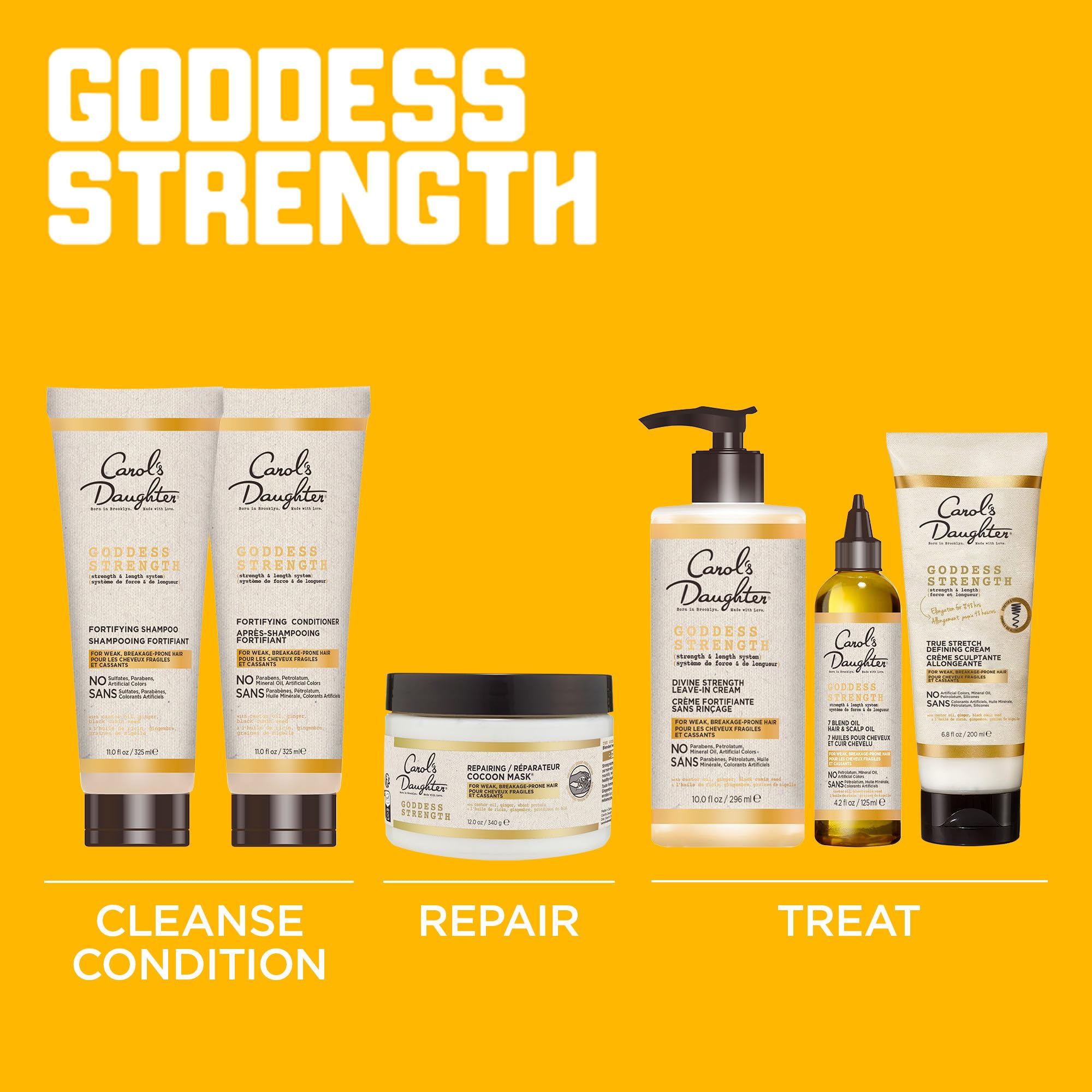 Carol's Daughter Goddess Strength Fortifying Conditioner For Wavy, Coily and Curly Hair, Sulfate Free Conditioner with Castor Oil for Weak Hair, 11 Fl Oz