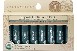 Soulsation Organic Lip Balm Set, 8 Flavors - Moisturizing for Cracked & Dry Lips