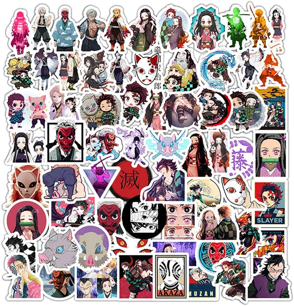 70Pcs Anime Demon Slayer: Kimetsu no Yaiba Waterproof Laptop Stickers Waterproof Skateboard Snowboard Car Bicycle Luggage Decal Pack (Demon Slayer: Kimetsu no Yaiba)