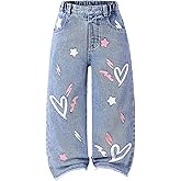 WDIRARA Toddler Girl's Cute Heart Graphic Jeans Raw Hem Baggy Denim Pants