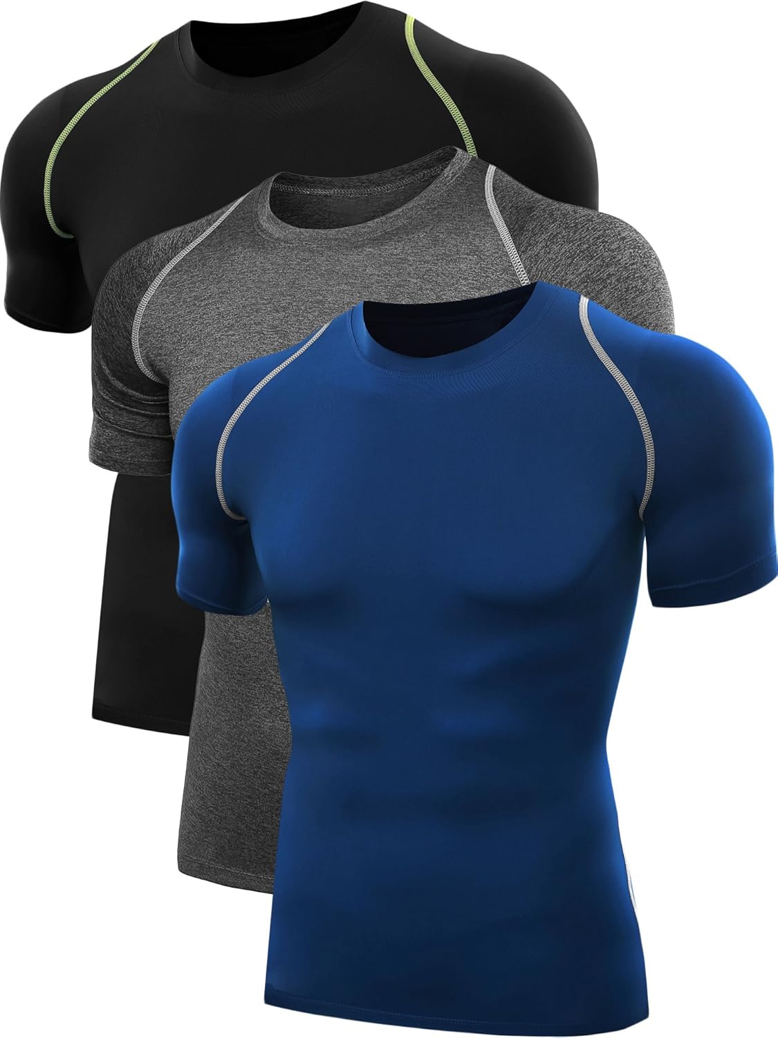 Neleus Men's Running Compression Shirts,5013,3 Pack,Black