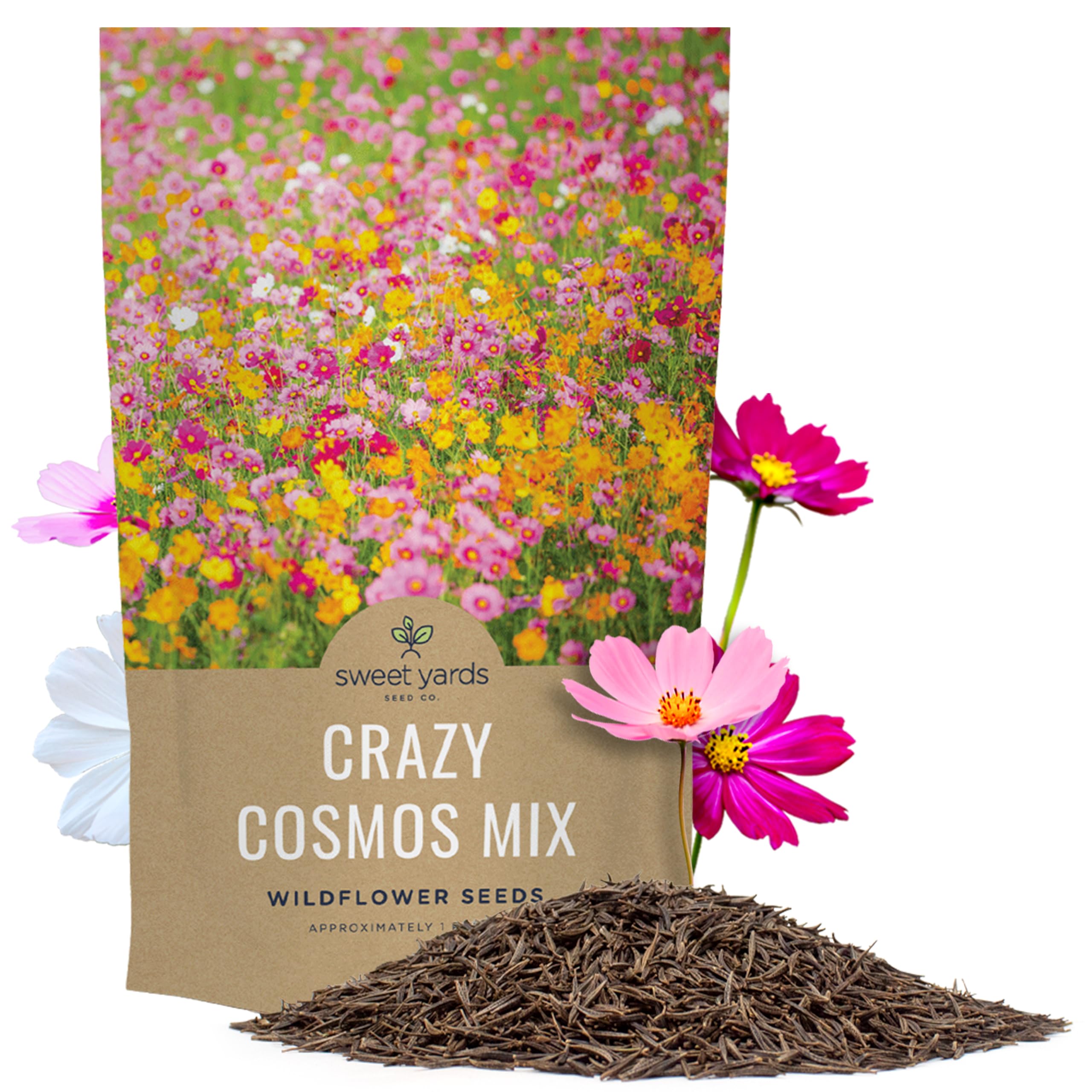 Bulk Cosmos Seeds Wildflower Mixture - 1 Pound Bag - Over 80,000 Seeds - Pink, Yellow, Orange, Red, Purple and White Mixed Species! Image