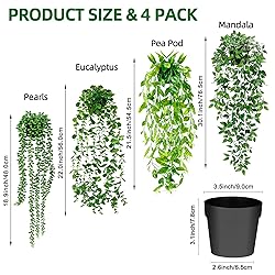 Artificial Hanging Plants for Shelf, 4 Pack Fake