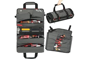 Velway Tool Bag Organizer - Gifts for Dad Heavy Duty Roll Up Tool Bag with 6 Tool Pouches&Wrench Roll Up Pouch Bag - Tool Roll Organizer for Electrician Carpenter Plumber Hobbyist