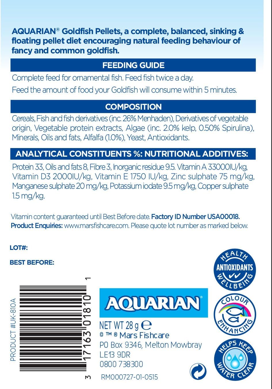 aquarian goldfish pellets