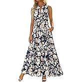 BTFBM Womens Summer Maxi Dresses 2025 Casual Sleeveless V Neck Loose Fit Floral Boho Dress Beach Long Sundress