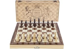 Amerous Chess Set, 12"x12" Folding Wooden Standard Travel International Chess Board Game Set with Magnetic Crafted Pieces For 2 Players