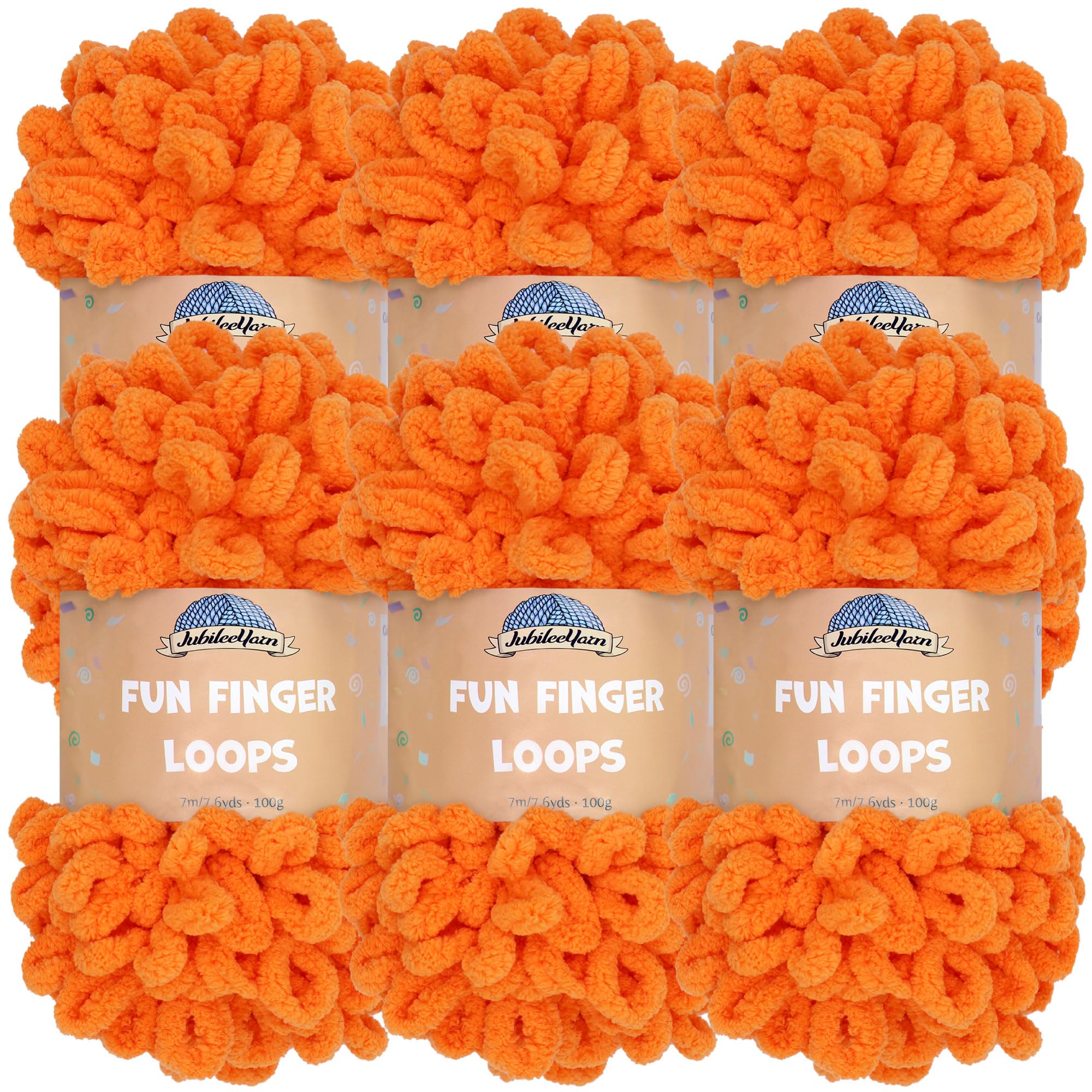 JubileeYarn Fun Finger Loops Yarn - Polyester Jumbo Weight Loop Yarn - 100g/Skein - Orange Peel - 6 Skeins — image 1
