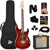 Pyle Electric Guitar Kit with Amp, Full Size Instrument with Humbucker Pickups, Guitarra Electrica Amplifier and Beginner Bundle Accessories, 39" Red