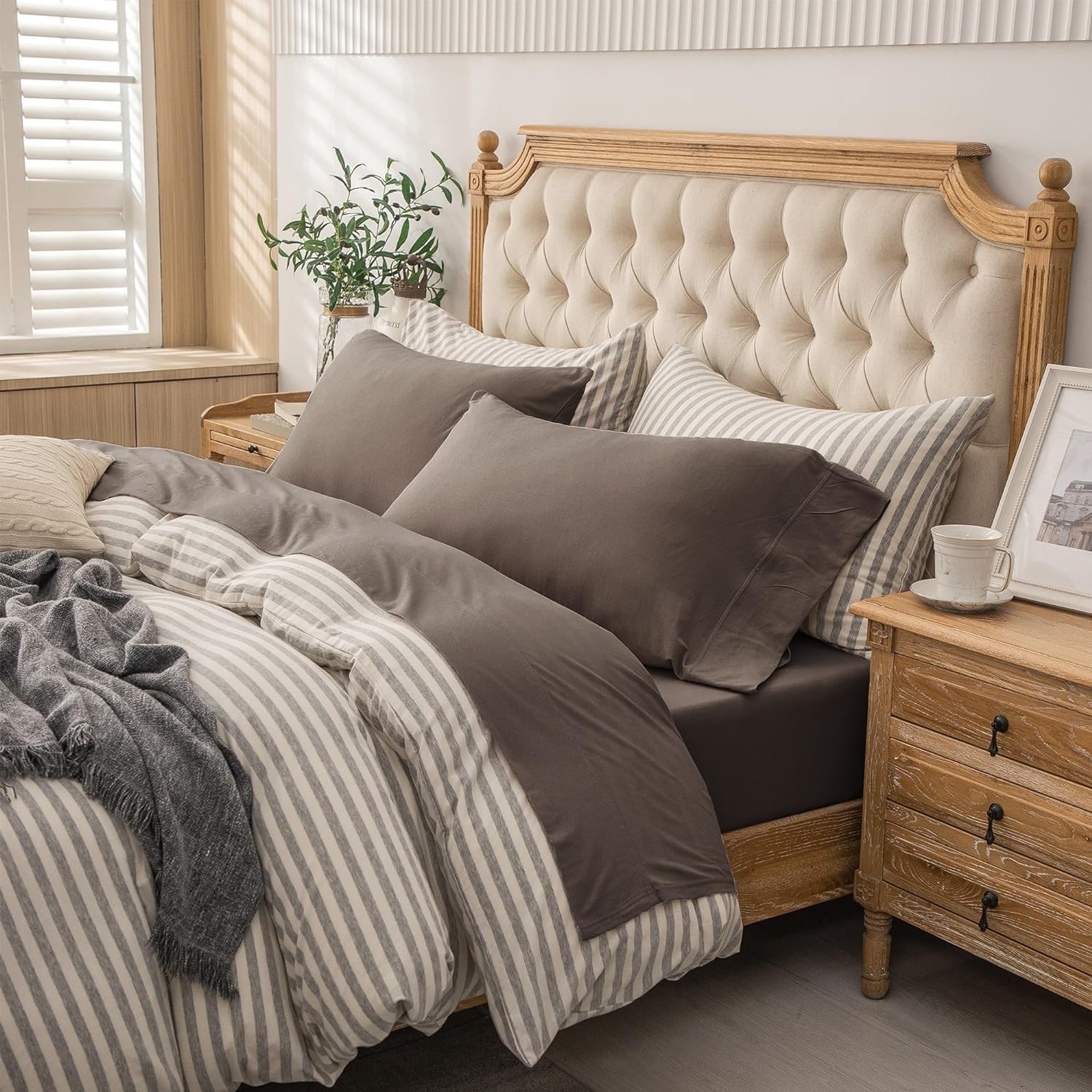 Photo 1 of PURE ERA Jersey Knit 4pc Bed Sheet Set 100% T-Shirt Cotton Super Soft Comfy Breathable Fits Mattress Up to 20" Extra Deep Pocket (New Solid Brown, King)