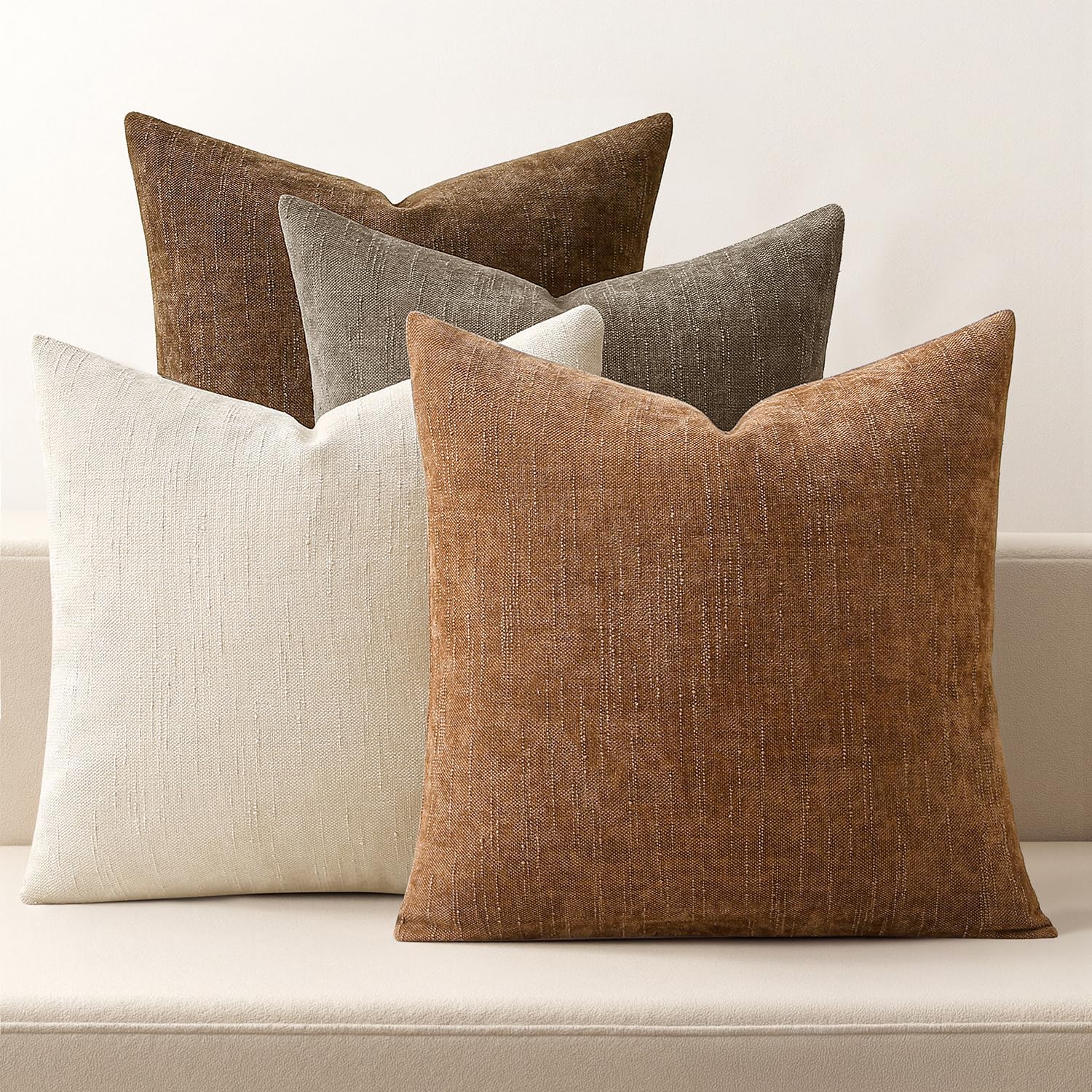 Photo 1 of MIULEE Pack of 4 Fall Decorative Throw Pillow Covers 18x18 Inch Brown Chenille Textured Throw Pillows Boho Farmhouse Rustic Cushion Covers for Vintage Modern Home Decor Couch Sofa Bed Living Room