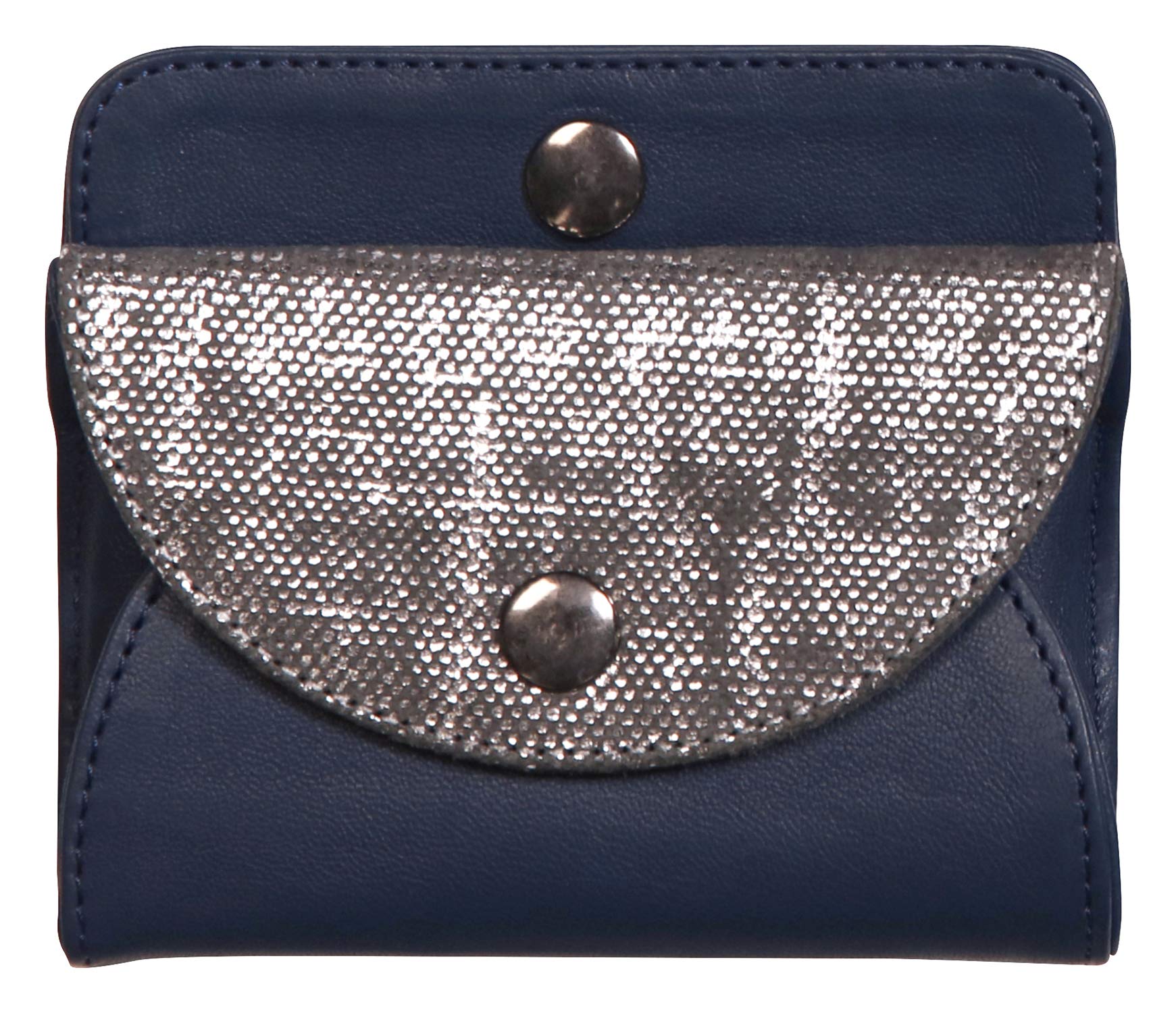 Clairefontaine 410082C - One Wallet made of Genuine Lambskin Leather - Dimensions: 11.5x9.5x1.5 cm - Lawrence Blue and Silver Colour - Multi-Functional