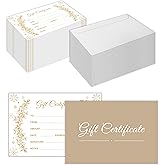 50 PCS Blank Gift Certificates for Business with Envelopes, Custom Gift Cards with Envelopes for Spa Salon Restaurants, 4 x 6 Inch Client Vouchers