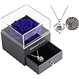 Ocosy Mothers Day Flower Gifts for Her, Preserved Real Flower Rose with Silver-Tone Heart Necklace I Love You in 100 Languages Gift Set, Enchanted Flower Rose Gifts, Blue