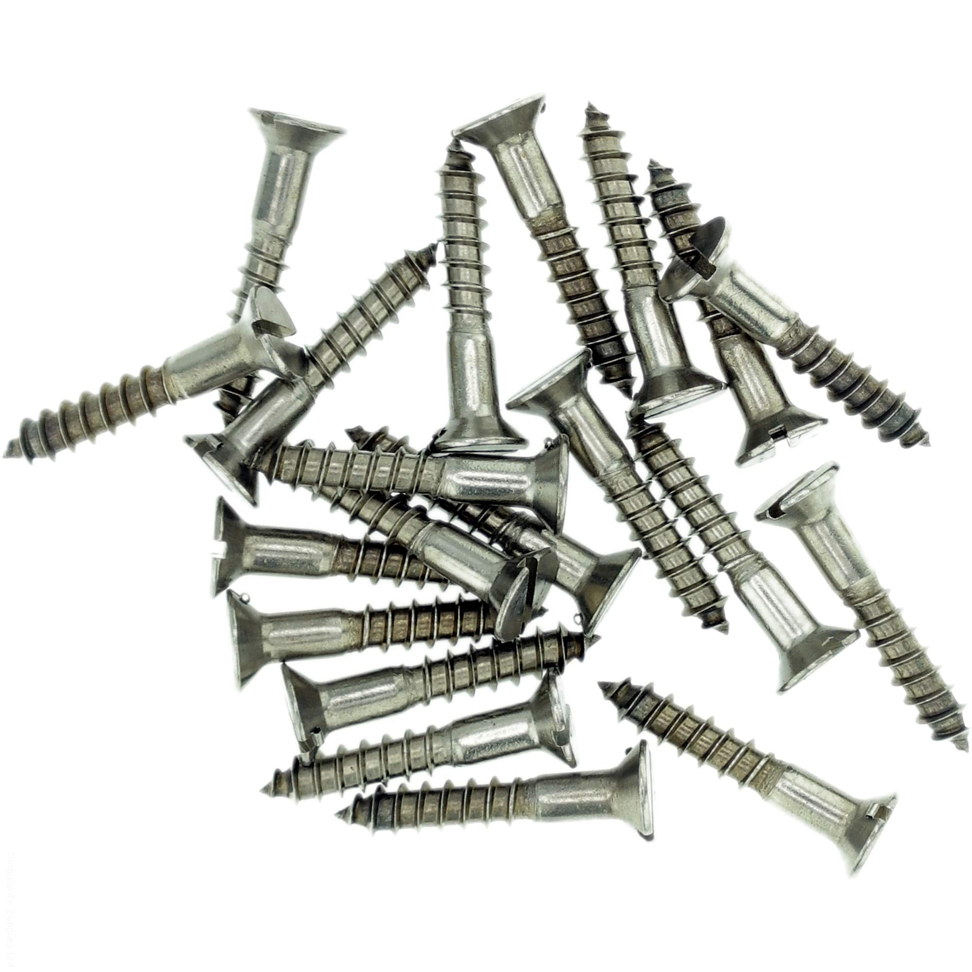 No.8 x 1.98 (4.0mm x 50mm) Slot Countersunk Wood Screw - Stainless Steel (A2) (Pack of 20)