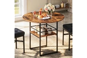RALGEND 31.5" Round Dining Table for 2, Farmhouse Wooden Small Kitchen Table with Storage, Circle Dinner Table with Metal Leg