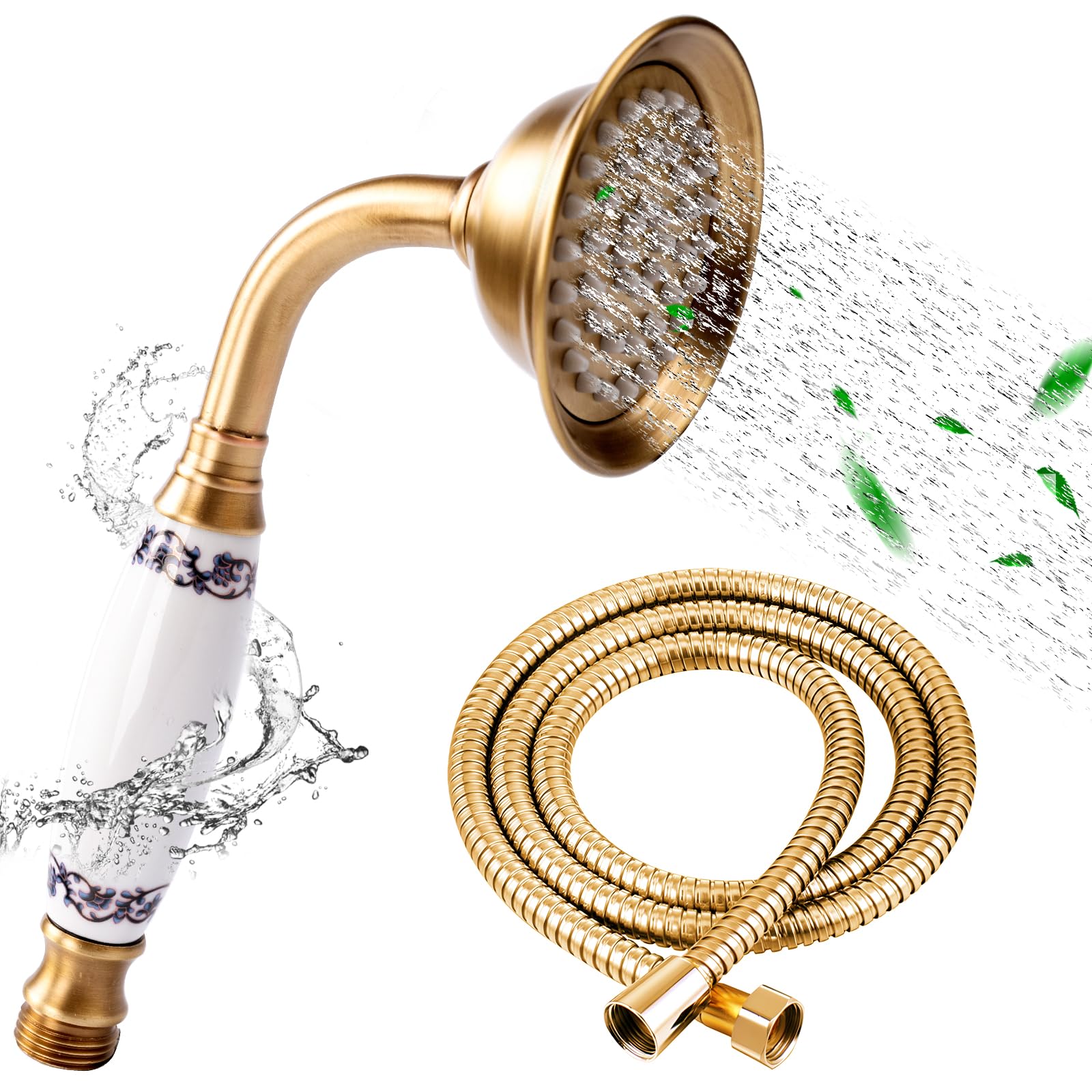 Ycxydr Shower Head 1.5M Stainless Steel Rain Showerhead with Antique Bronze Finish, Classic Telephone Design, Included Components: Shower Head and Hose