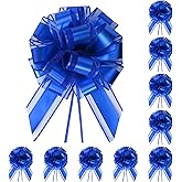 TIMESEEK 10-Pack Royal Blue Pull Bows for Gift Wrapping - 6 Inch Reusable Ribbon Bows, Large Instant Floral Decor Bows for Wedding, Christmas, Birthday Decor, Gift Basket & Party Decorations