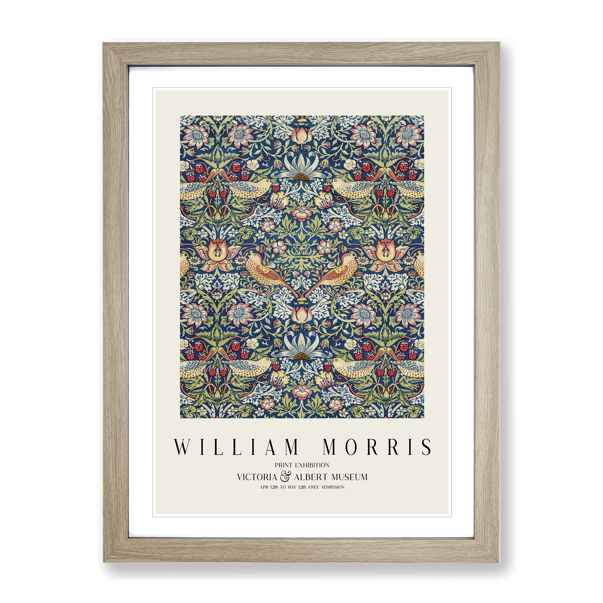 Strawberry Thief Vol.2 By William Morris Exhibition Museum Painting Framed Wall Art Print, Ready to Hang Picture for Living Room Bedroom Home Office Décor, Oak A3 (34 x 46 cm)