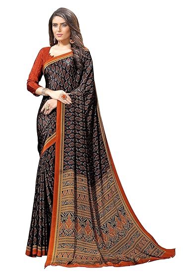 Womens Crepe Silk Saree With Blouse Piece