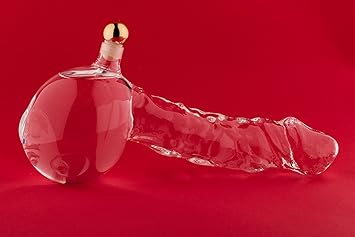 1 x 350 ml leere Glasflasche Penisform Penisflasche mundgeblasen mit goldenem Korken -Verschluss 0,35 Liter l Likörflaschen G