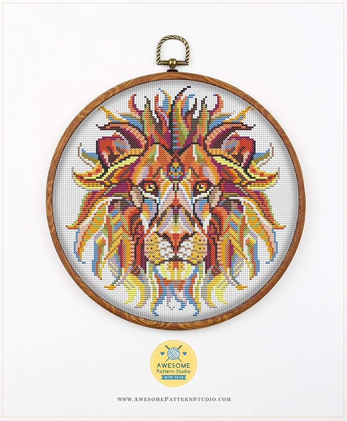 Amazon Com Mandala Lion K222 Embroidery Kit Cross Stitch Kits Funny Animals Cross Stitch World Needlepoint Kits Cross Pattern Cross Designs Arts Crafts Sewing