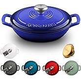 ROSSALLINI Signature Enameled Cast Iron Braiser, Non-Stick Serving Pot with Tight Fitting Lid for Perfect Roasting, Baking, Sauteing, Searing, and Pan Frying | 1.5Q (1.4L) - Indigo Blue