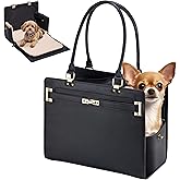 Dog Purse Carrier for Small Dogs, Stylish Foldable Pet Carrier Purse Tote Bag with Washable Cushion & Safety Leash, Airline A