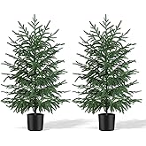 2 Pack 3FT Artificial Norfolk Pine Tree with Pot - UV Protection Faux Tree Fake Plants with PE Branch for Indoor Outdoor Home Front Porch Christmas Decor